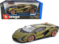 Lamborghini Sian FKP 37 Matt Green Metallic with Copper Wheels 1/18 Diecast Model Car by Bburago-0